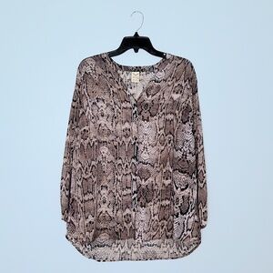 Faded Glory Snakeskin Sheer Button Up Blouse